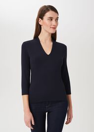 Aimee Double Fronted Top, Navy, hi-res