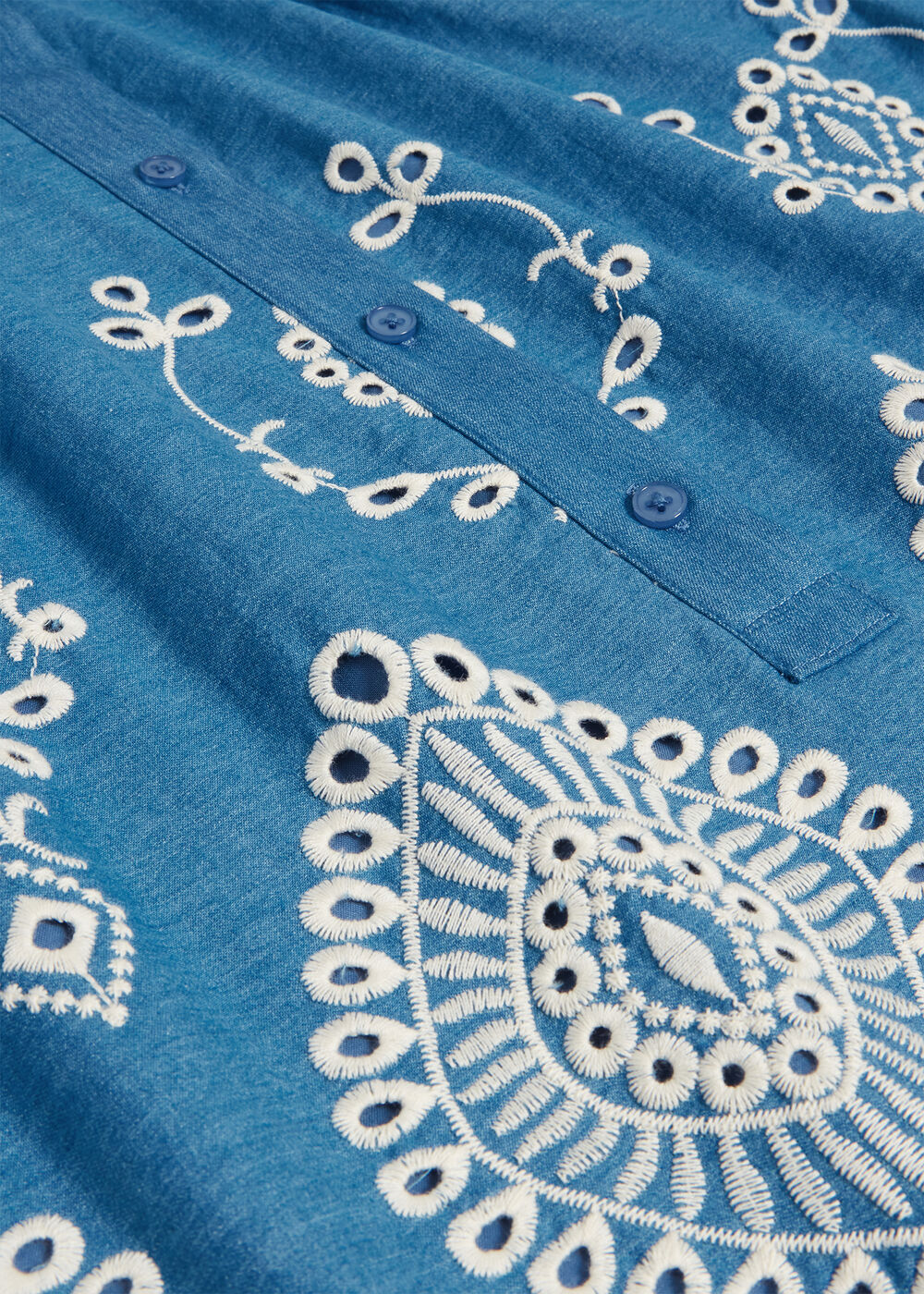 Daria Contrast Broderie Dress, Blue Ivory, hi-res