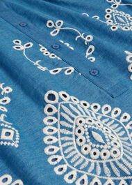 Daria Contrast Broderie Dress, Blue Ivory, hi-res