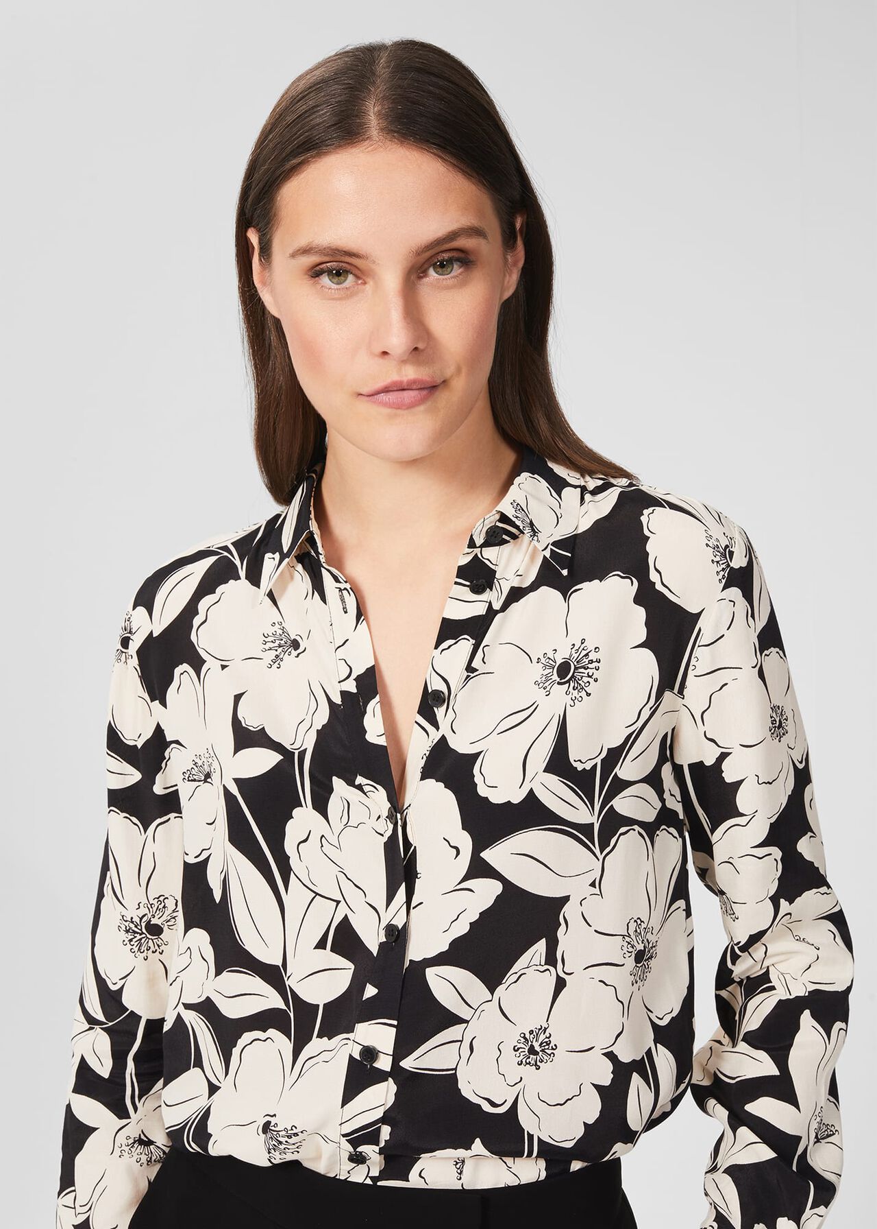 Lorraine Floral Shirt, Cream Black, hi-res