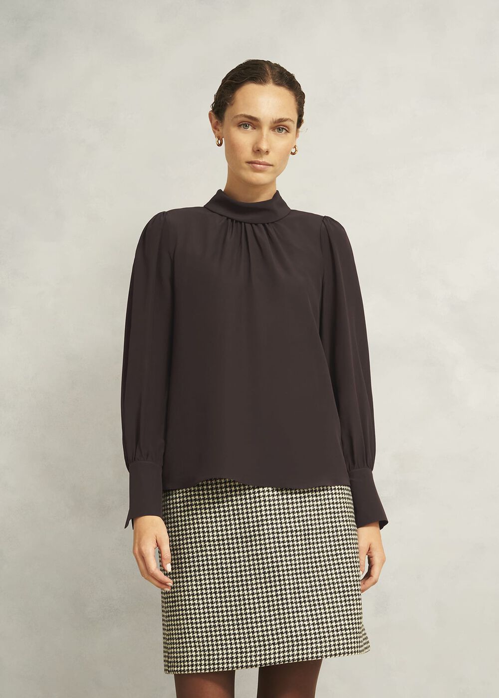 Debby Silk Blouse, Deep Brown, hi-res