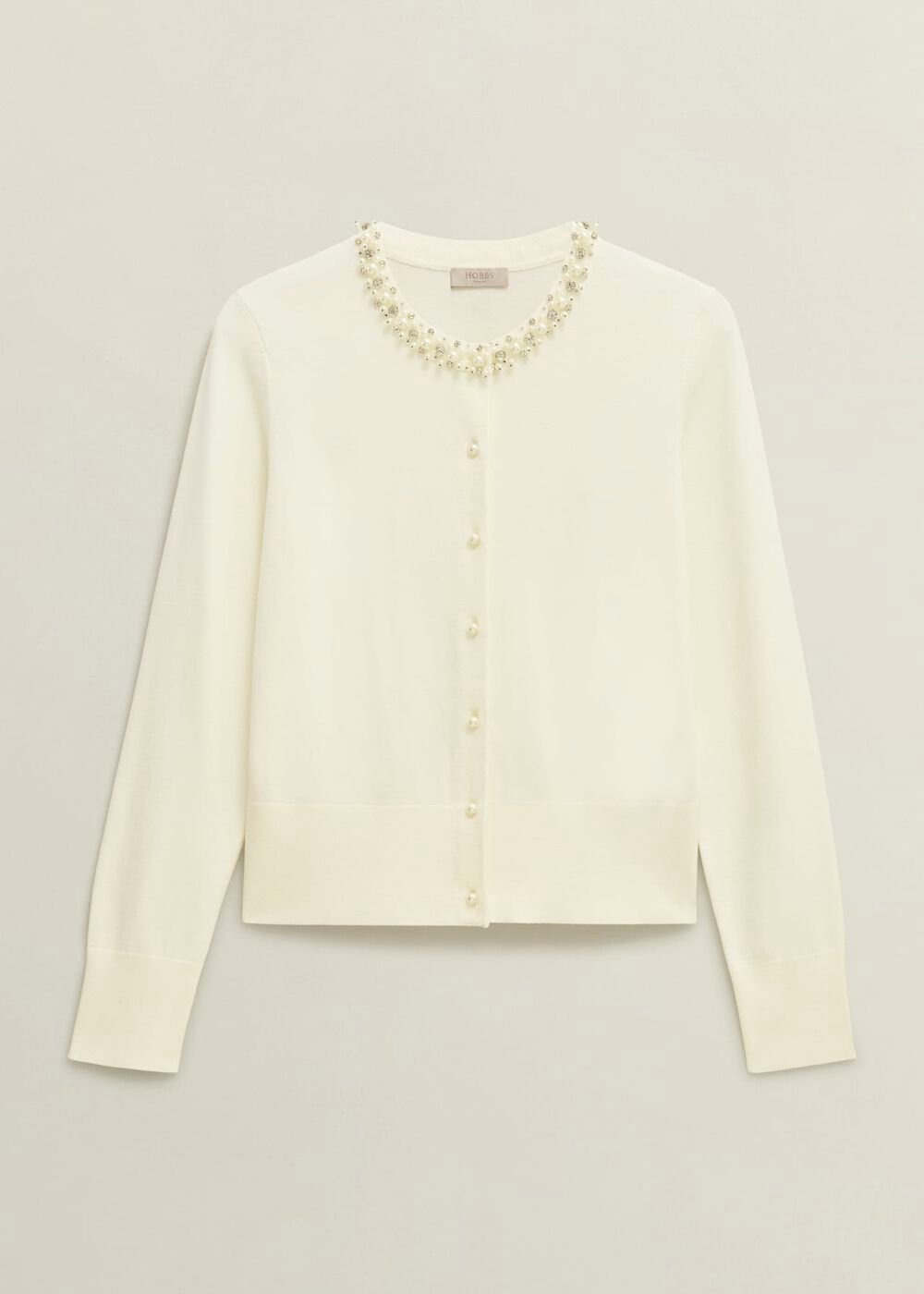 Oakley Beaded Cardigan, Ivory, hi-res