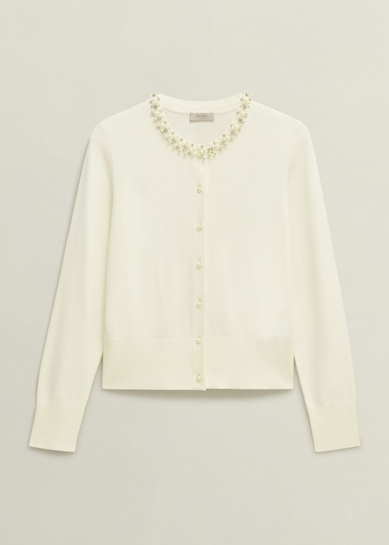 Oakley Beaded Cardigan, Ivory, hi-res