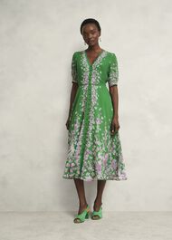 Petite Ana Silk Floral Dress, Green Pink, hi-res