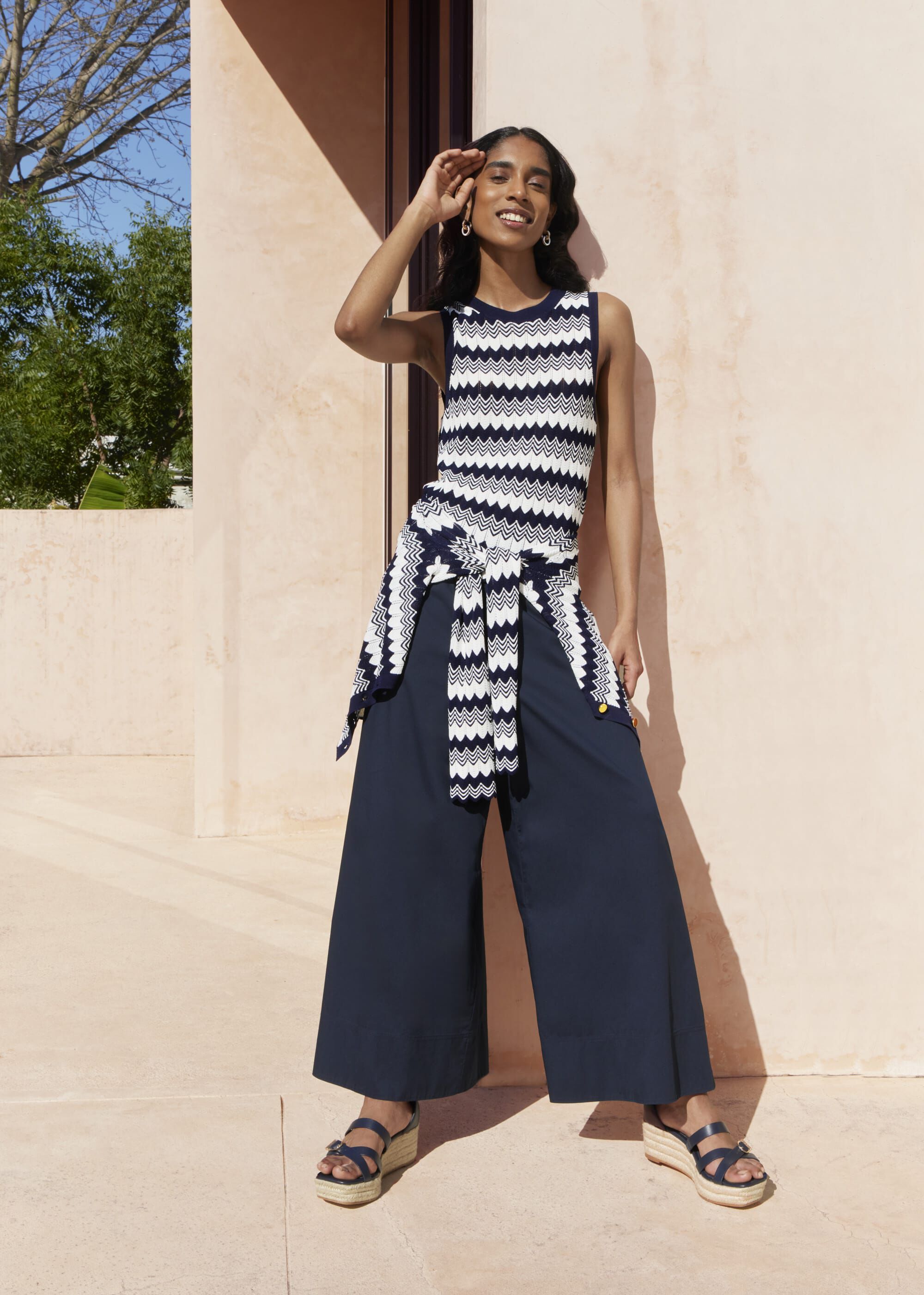 Navy Osterley Chevron Striped Knitted Vest Top | Hobbs UK |