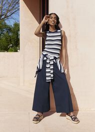 Navy Osterley Chevron Striped Knitted Vest Top, Navy Ivory, hi-res