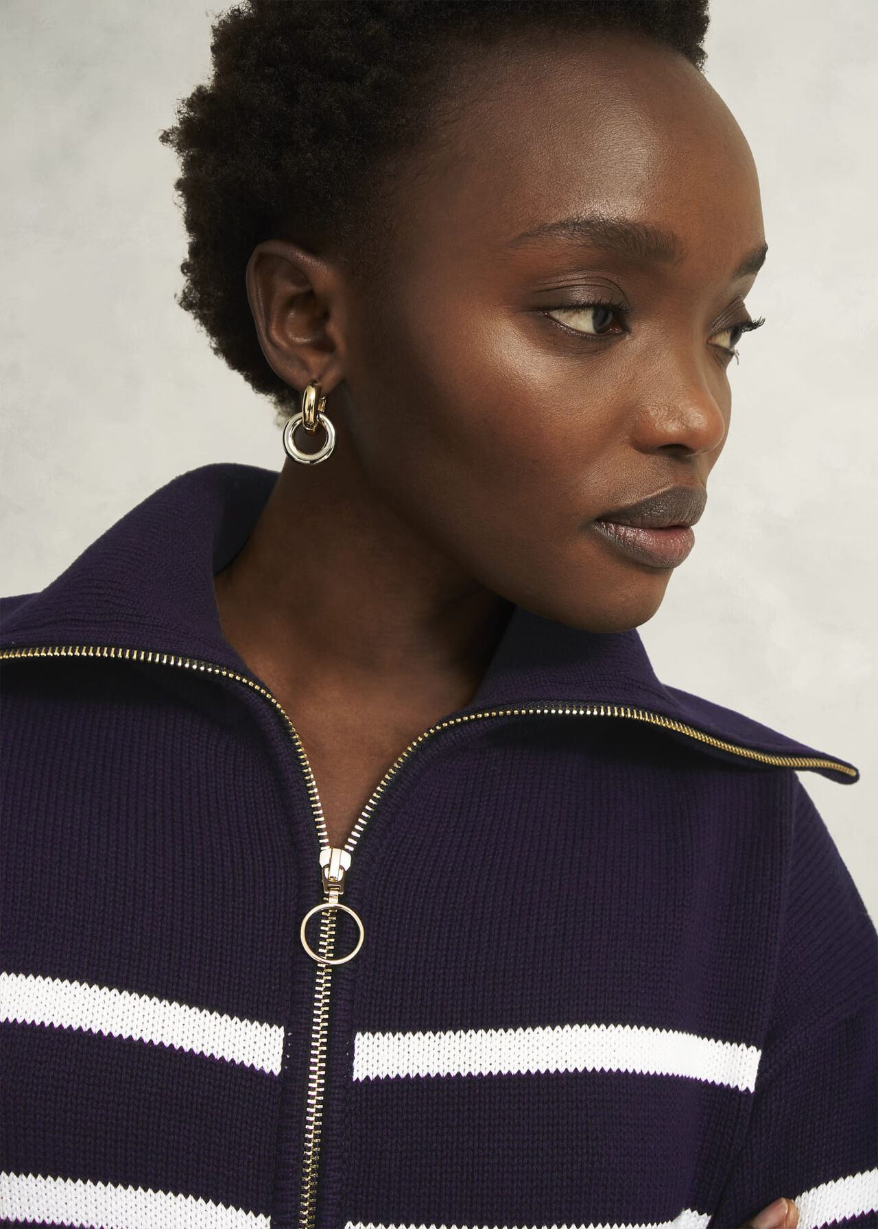 Amy Stripe Cotton Jumper, Warm Ivory Navy, hi-res