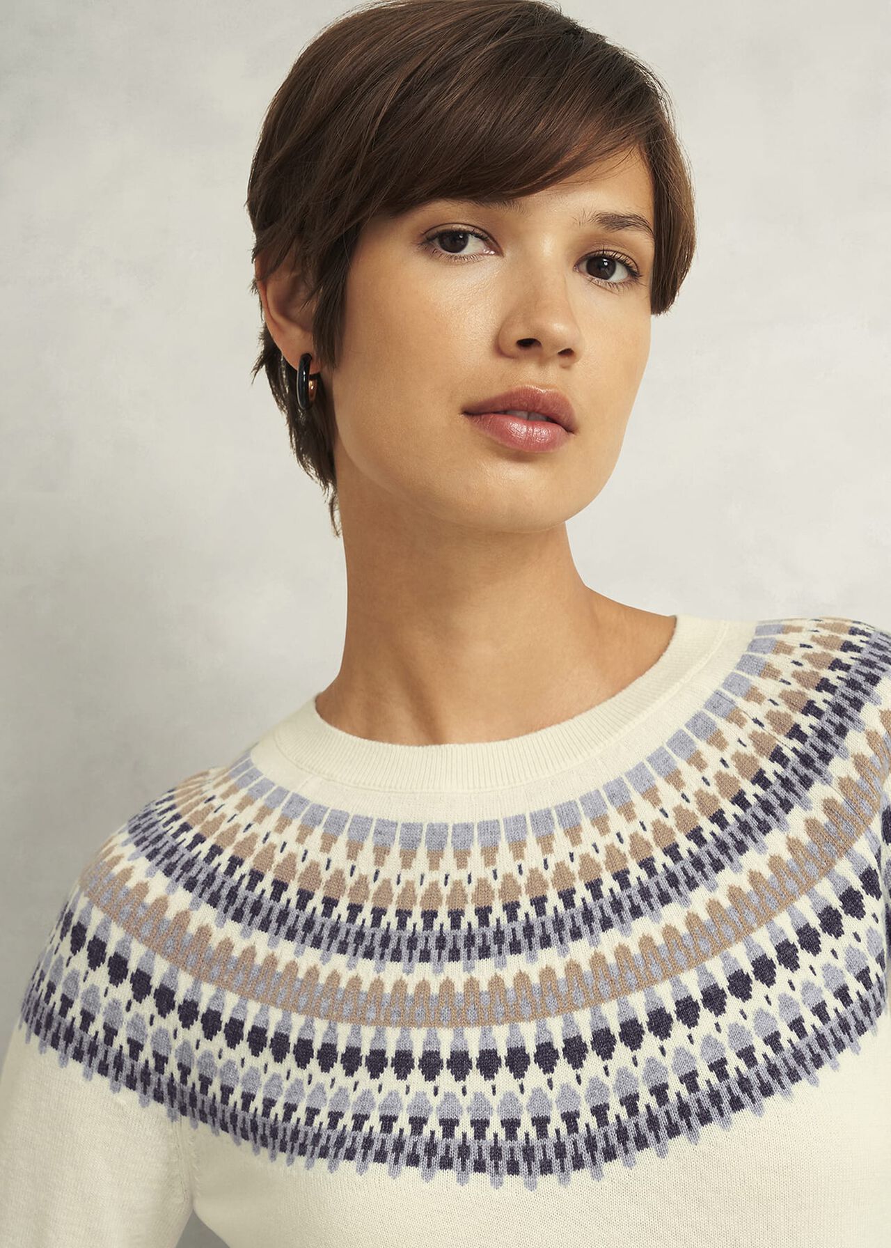 Greta Fairisle Jumper With Cashmere, Ivory Multi, hi-res