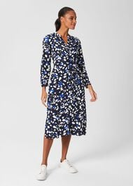 Petite Valeria Belted Dress, Navy Multi, hi-res