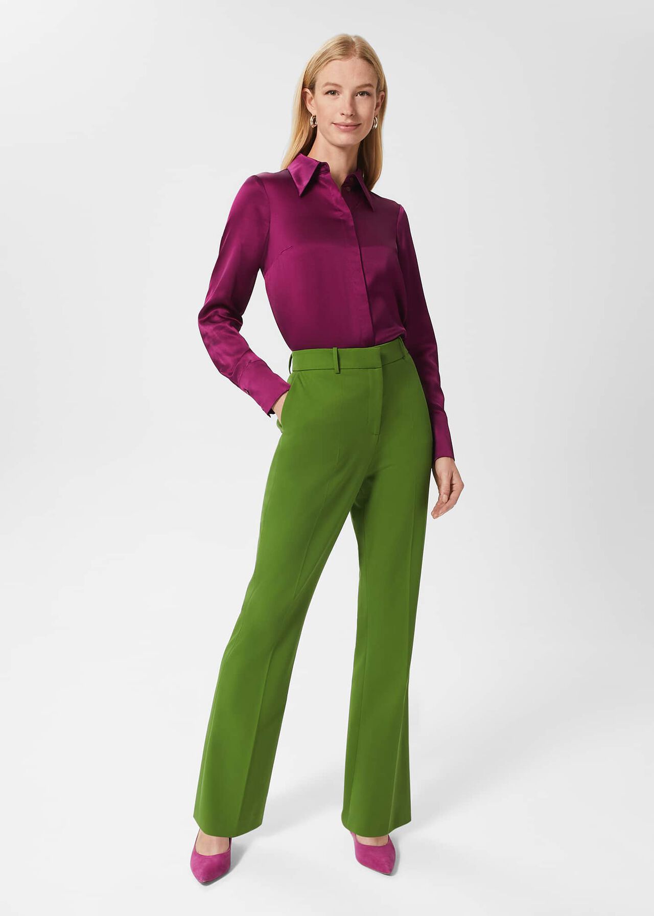 Eva Silk Fitted Shirt, Bright Plum, hi-res