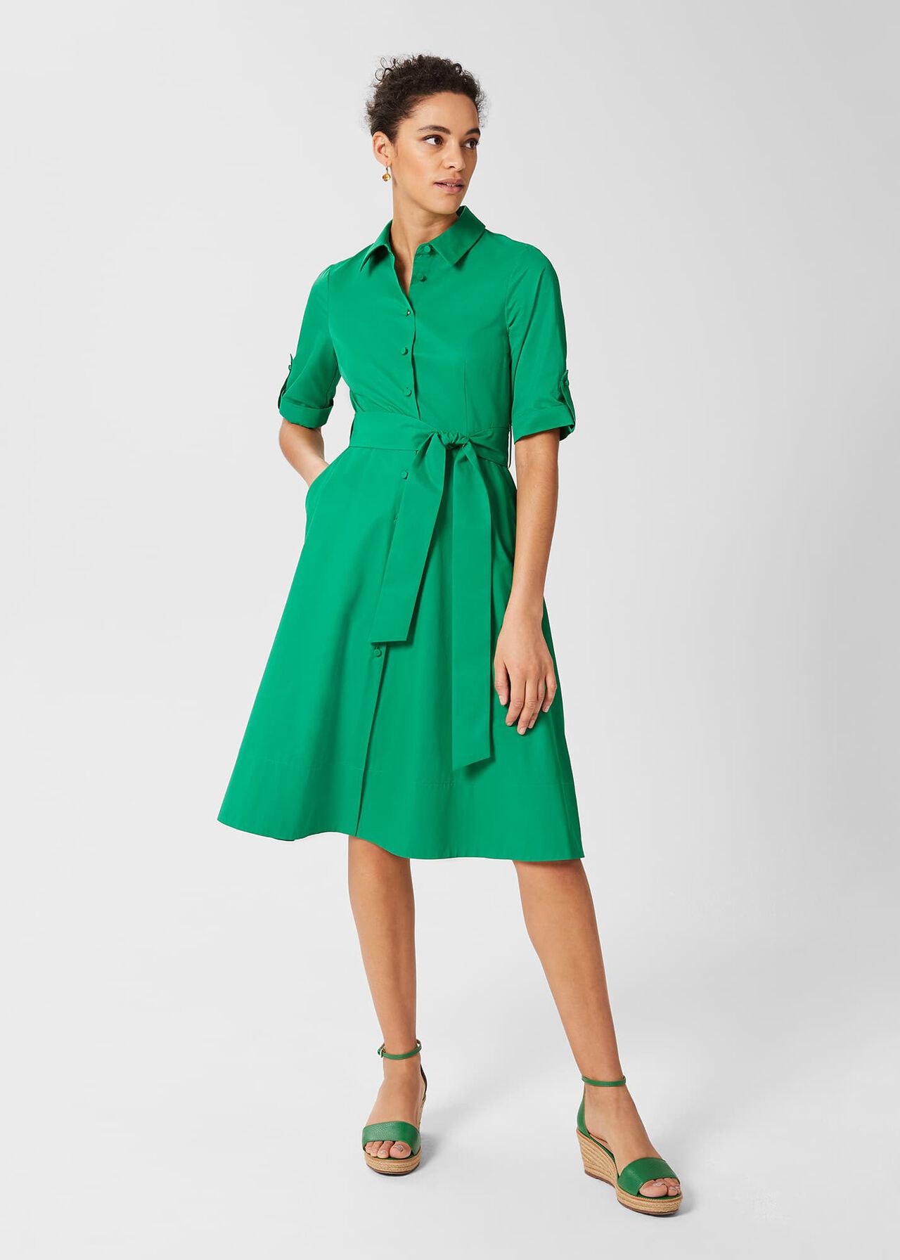 Tyra Belted Dress, Amazon Green, hi-res