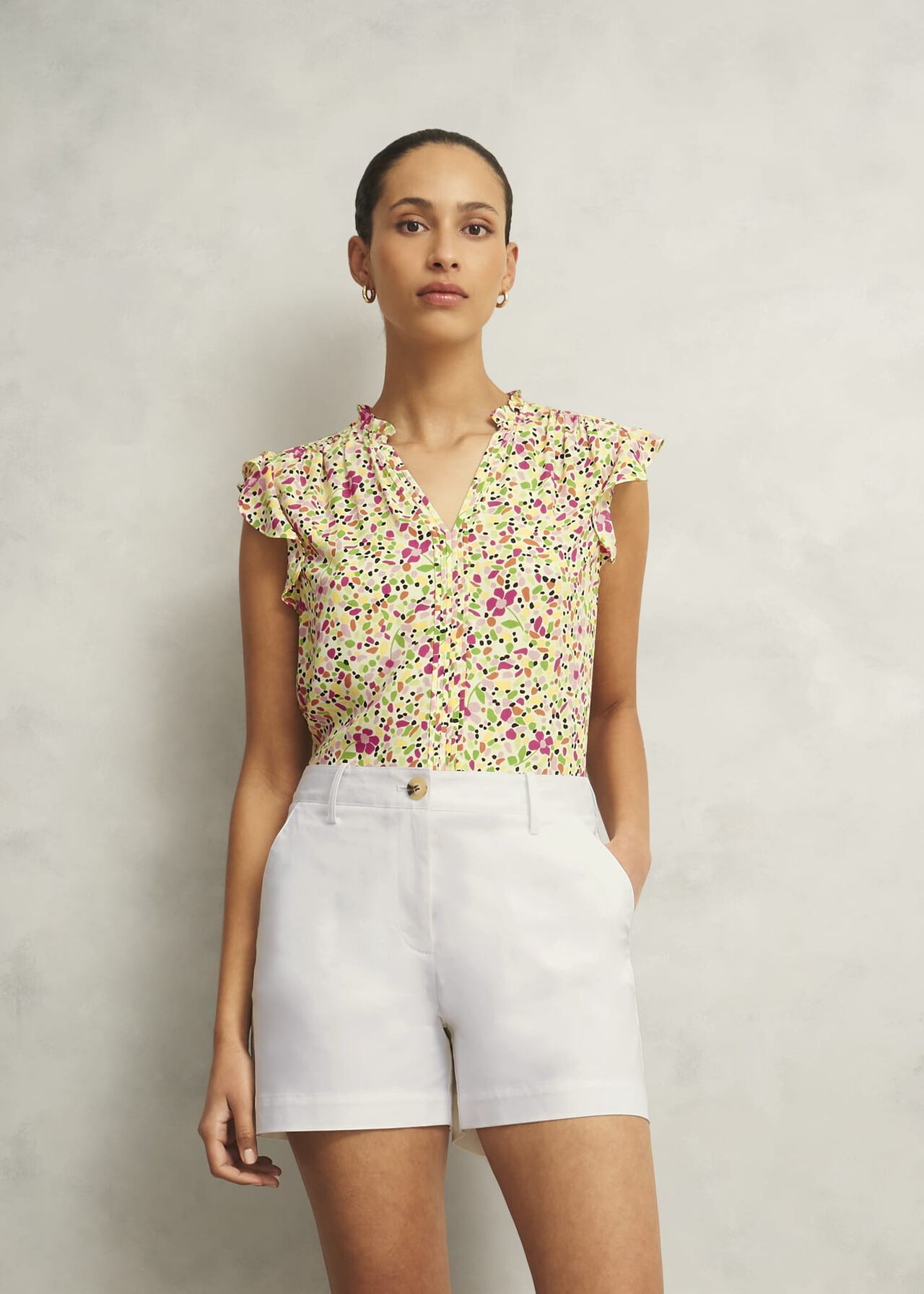 Reena Cotton Shorts, White, hi-res