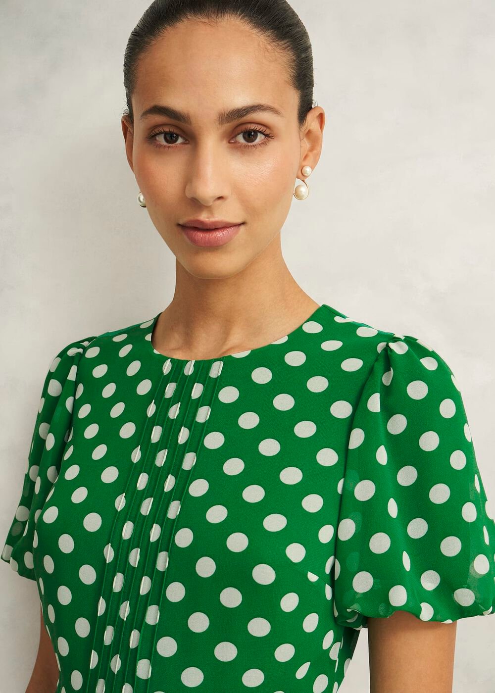 Dorothy Spot Dress, Green Ivory, hi-res