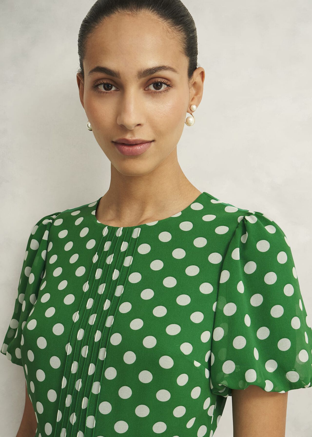 Dorothy Spot Dress, Green Ivory, hi-res