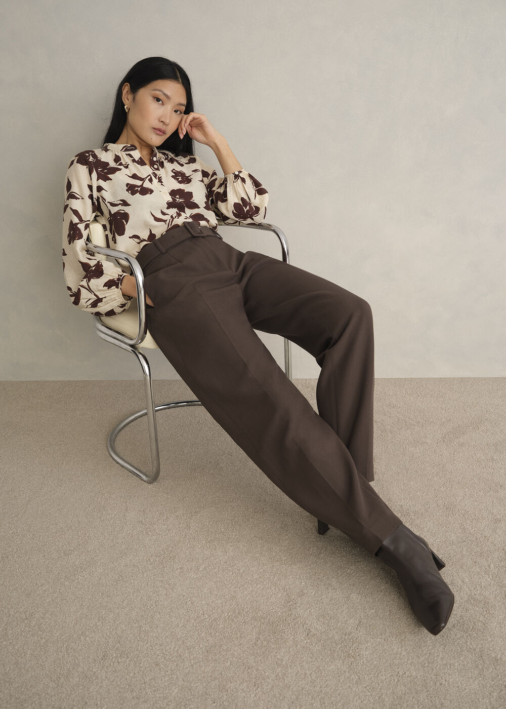 Trina Barrel Trousers, Deep Brown, hi-res