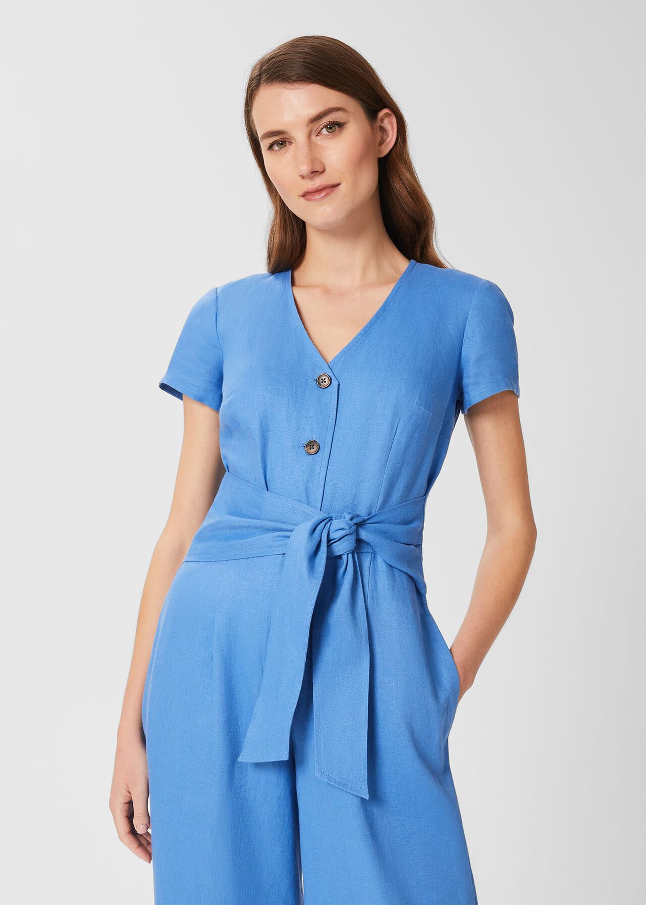 Jayne Linen Jumpsuit , Azure Blue, hi-res