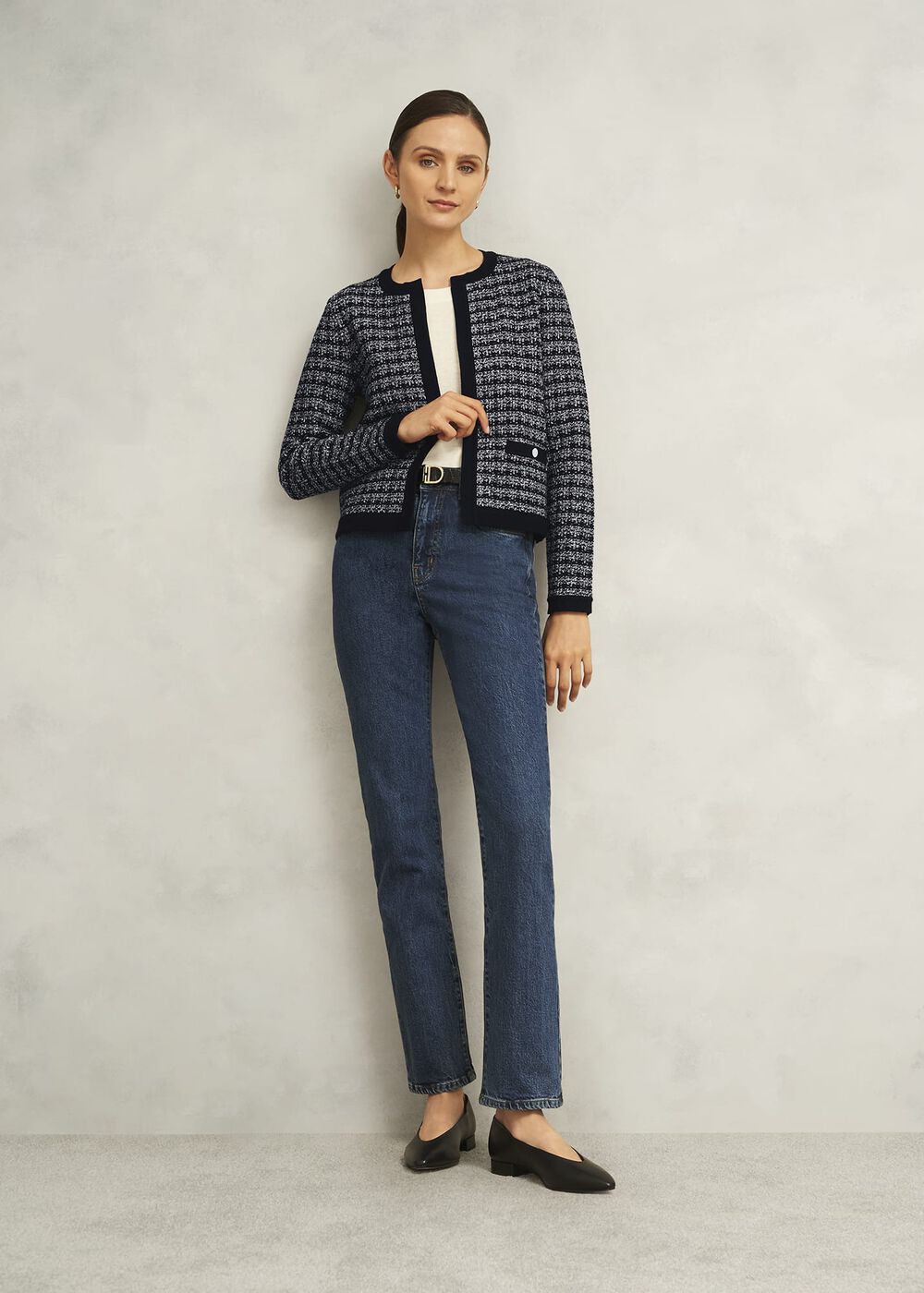 Monochrome Audra Boucle Knitted Jacket, Black Ivory, hi-res