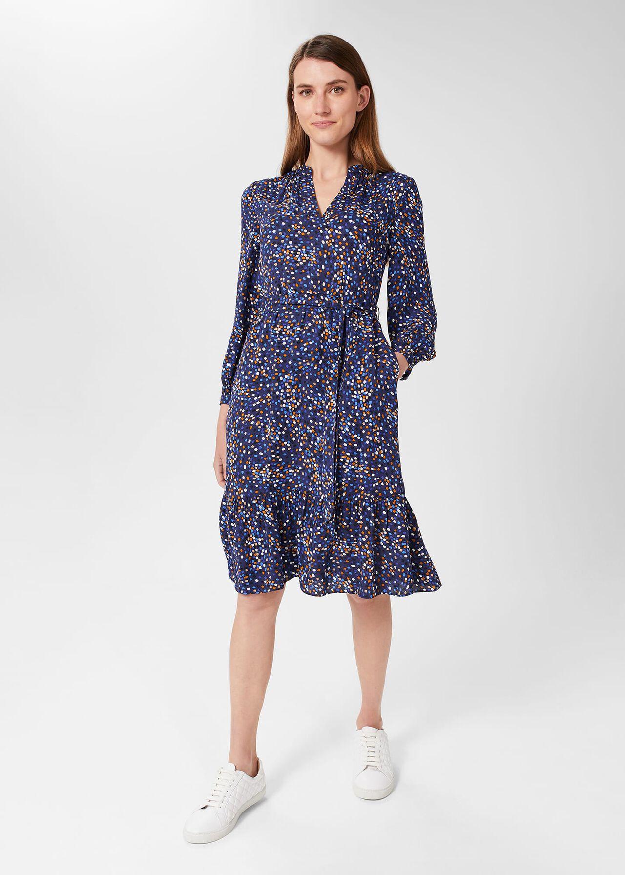 Mallory Belted Fit And Flare Dress, Blue Multi, hi-res