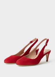 Emma Suede Stiletto Slingback Court Shoes, Scarlet Red, hi-res