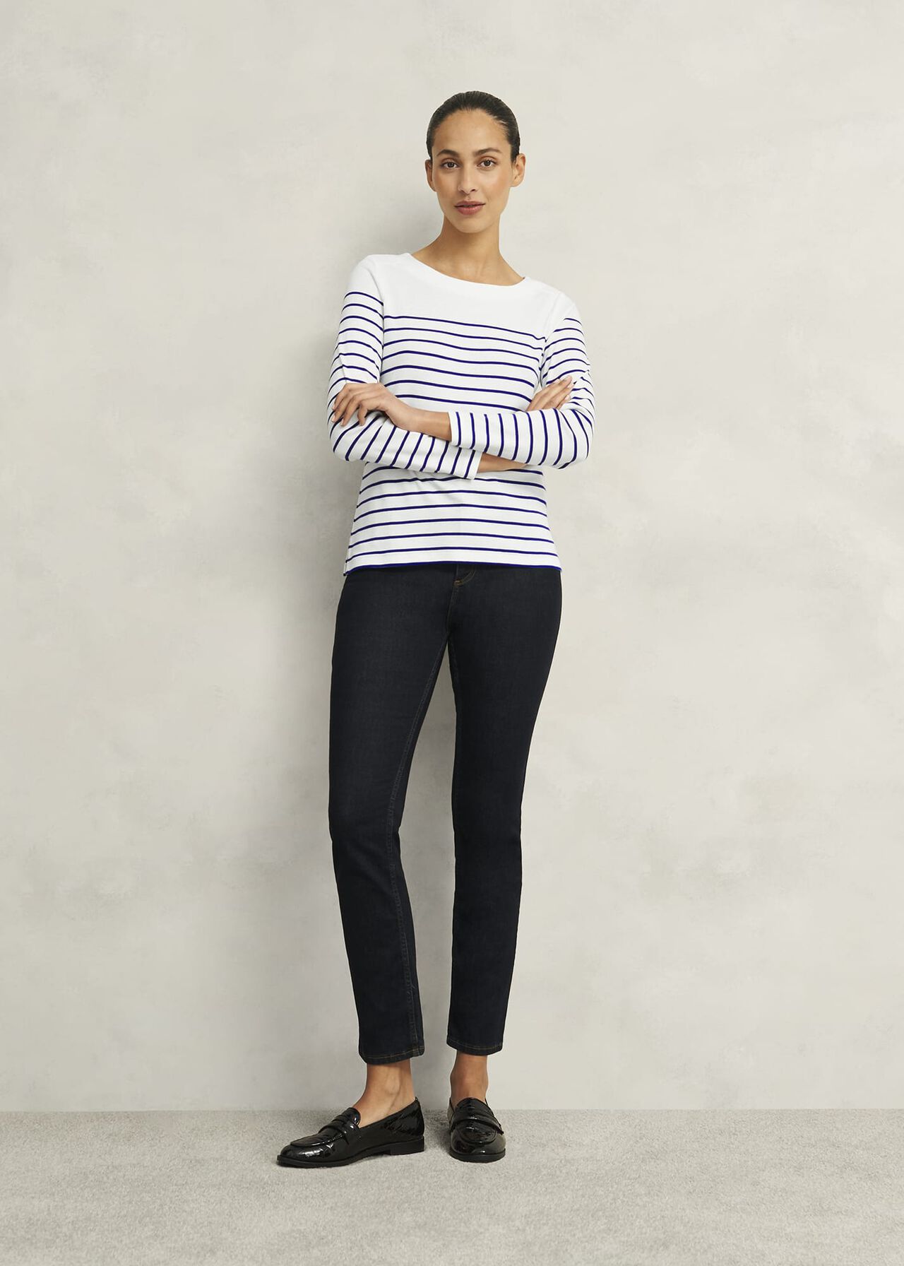 Constance Cotton Striped Top, White Blue, hi-res