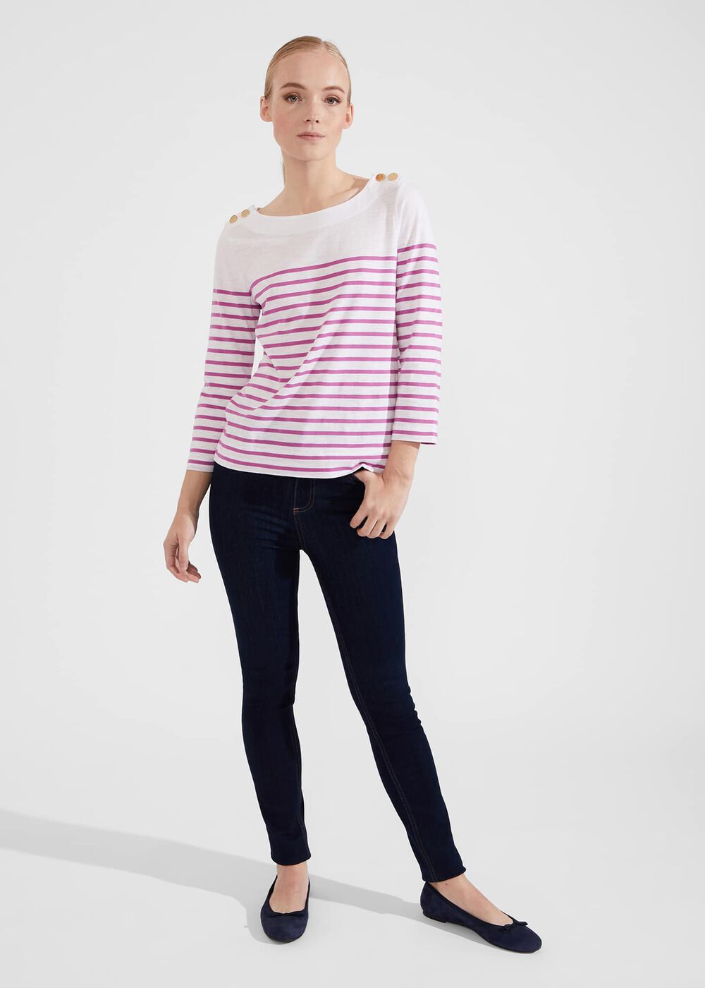 Kirsty Slub Top, White Pink, hi-res