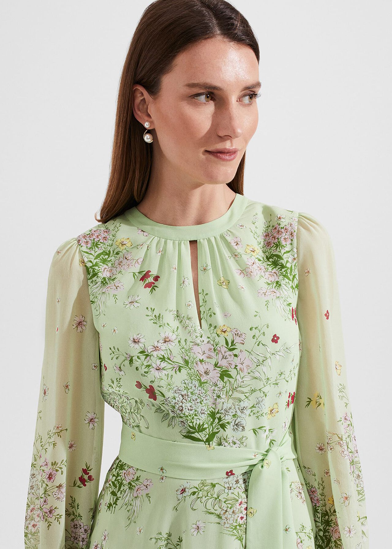 Petite Leia Silk Dress, Green Multi, hi-res