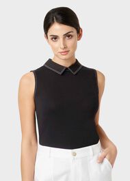 Shannon Collar Top, Black, hi-res