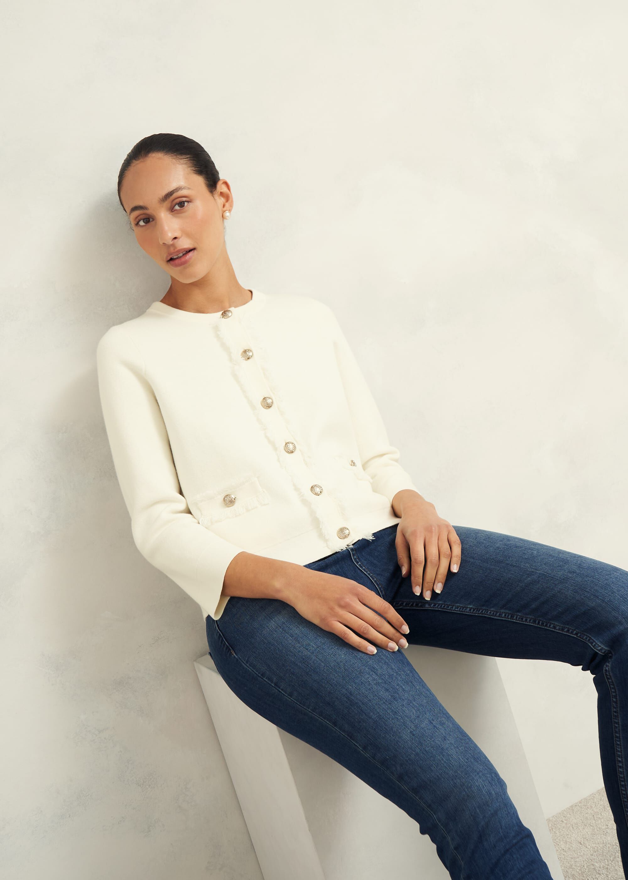 Sairey Cotton Wool Knitted Jacket | Hobbs US |