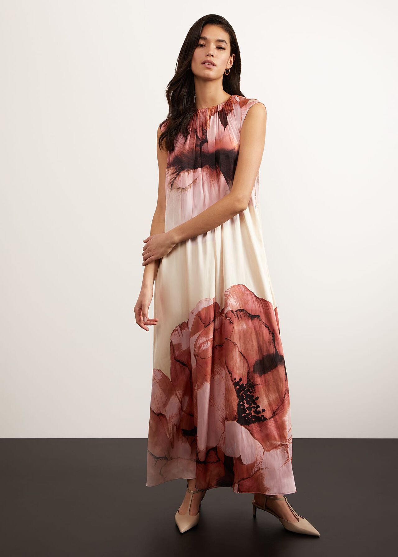 Heligan Floral Midi Dress, Cream Pink, hi-res