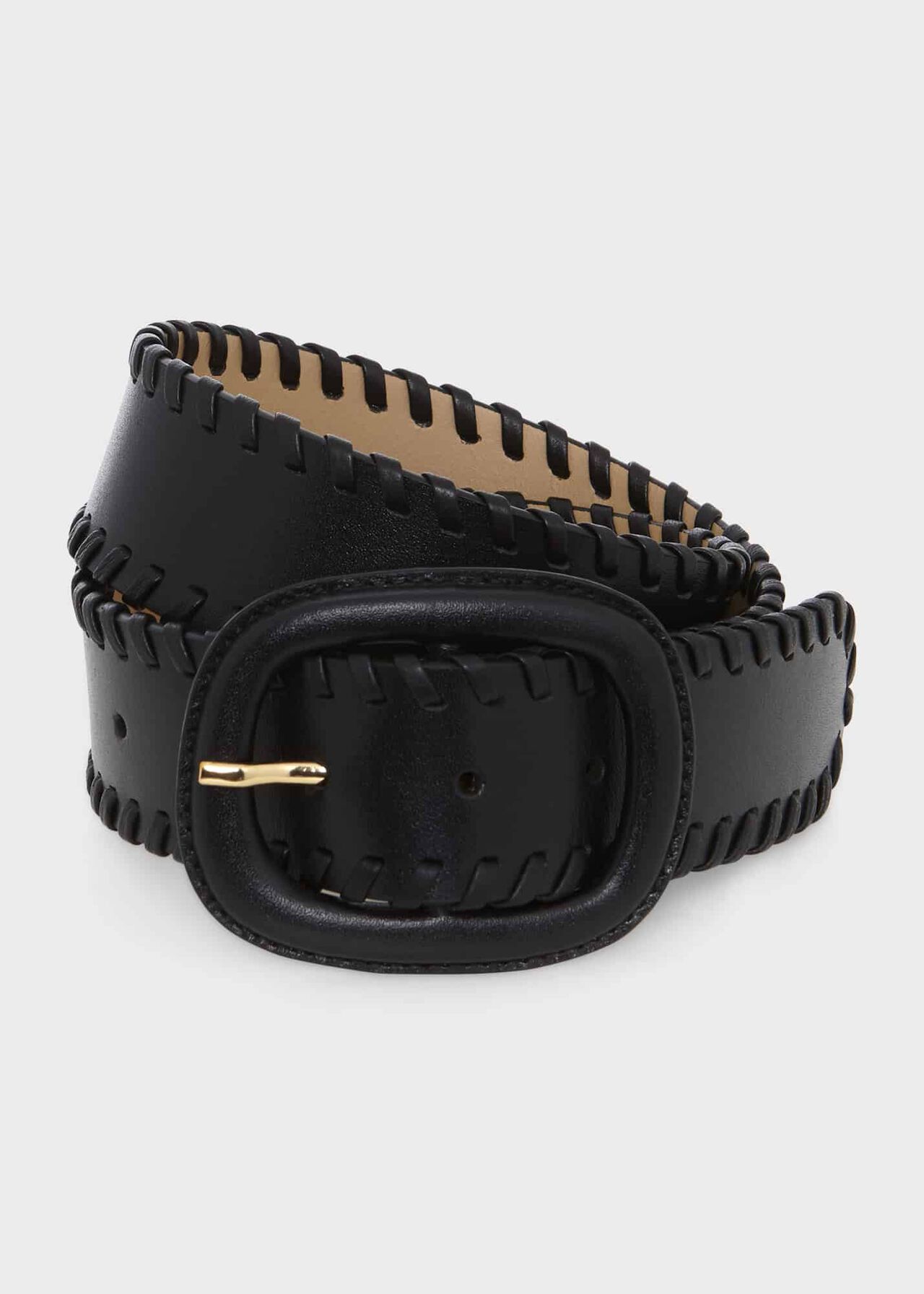 Savannah Leather Belt, Black, hi-res