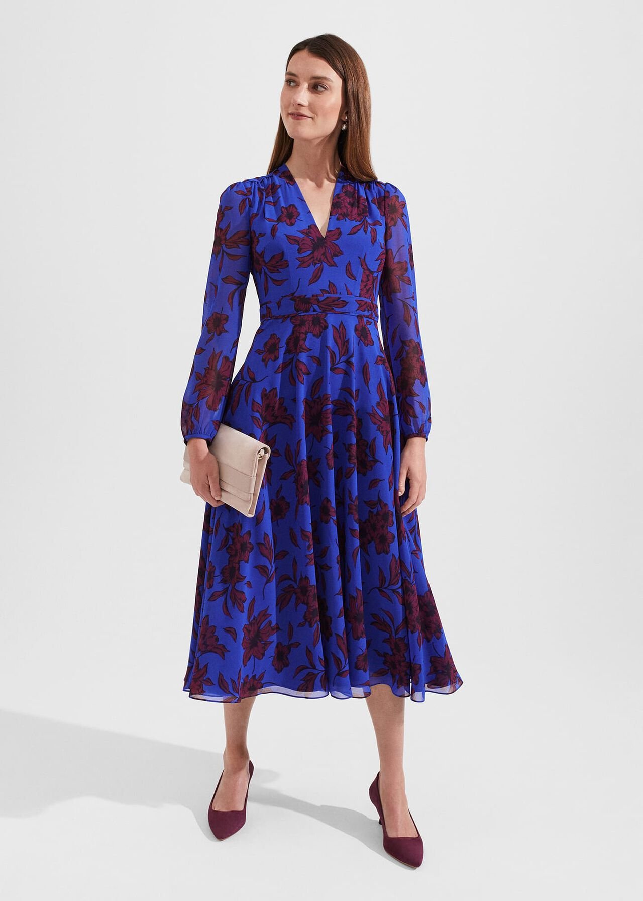 Aurora Fit And Flare Printed Dress, Blue Burgundy, hi-res