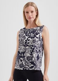 Maddy Printed Top, Ivory Navy, hi-res