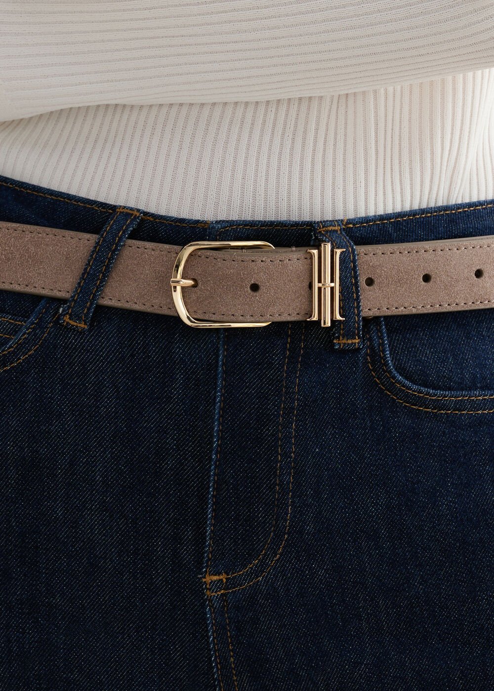 Hallie Suede Belt, Mushroom, hi-res
