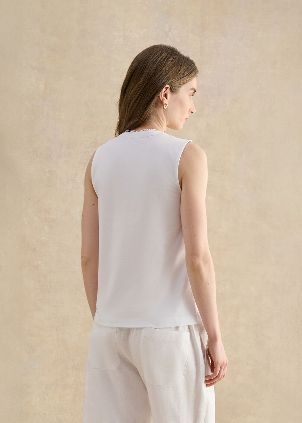 Millie Cotton Sleeveless Broderie Tank, White, hi-res