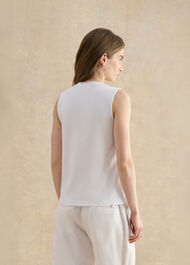 Millie Cotton Sleeveless Broderie Tank, White, hi-res