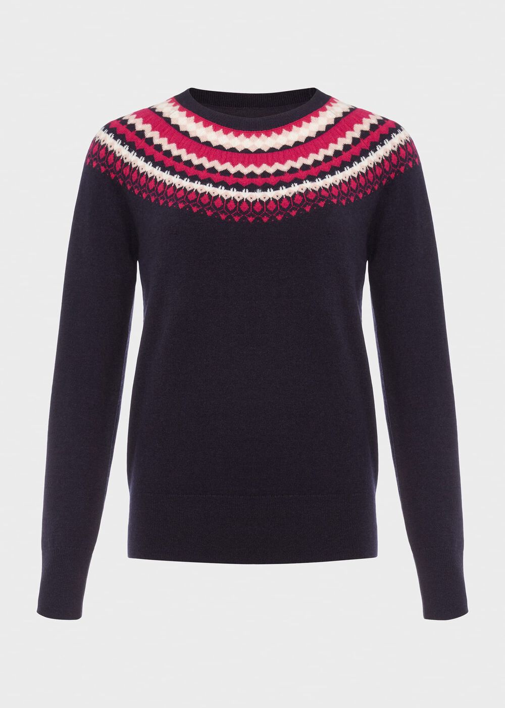 Greta Fairisle Jumper with Cashmere, Navy Pink, hi-res