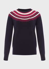 Greta Fairisle Jumper with Cashmere, Navy Pink, hi-res
