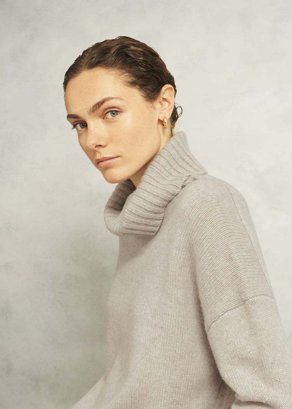 Gabi Rollneck Cashmere Jumper, Oatmeal Marl, hi-res