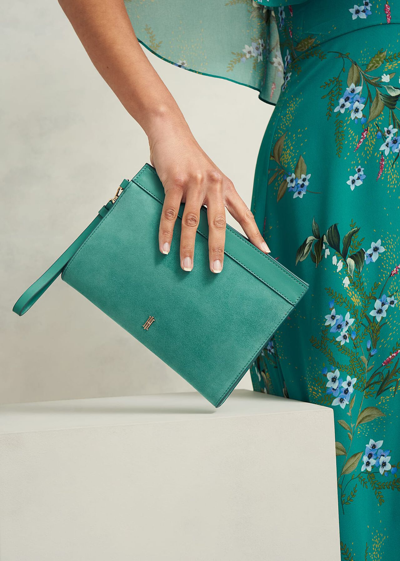 Catherine Suede Wristlet, Deep Aqua Green, hi-res