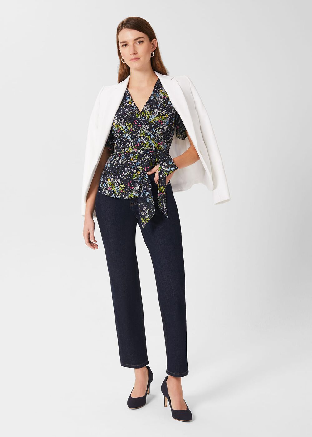 Kayden Floral Wrap Top, Navy Multi, hi-res