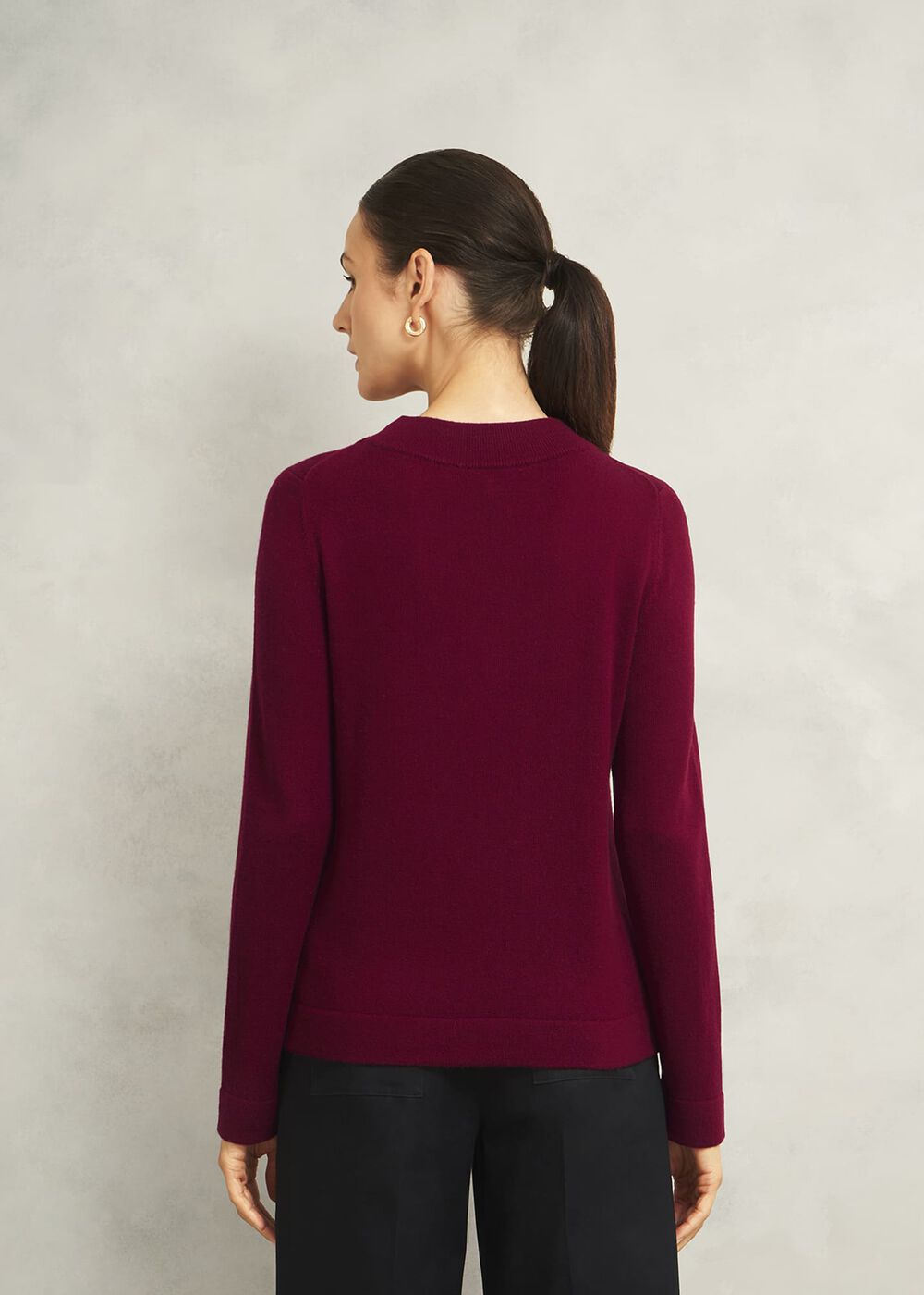 Burgundy Talia Cashmere Blend Button Neck Jumper, Beryl Red, hi-res