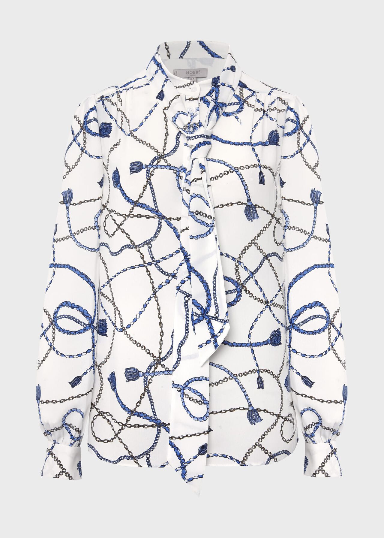 Dolly Tie Neck Blouse , Ivory Multi, hi-res