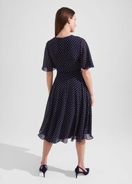 Petite Celia Spot Fit And Flare Dress, Navy Pale Pink, hi-res