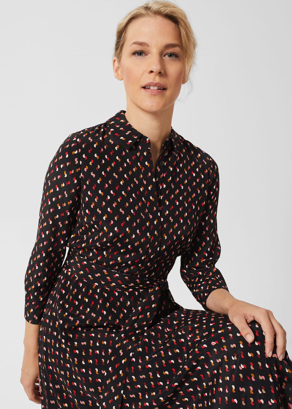 Petite Alex Belted Fit And Flare Dress , Black Multi, hi-res