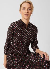 Petite Alex Belted Fit And Flare Dress , Black Multi, hi-res