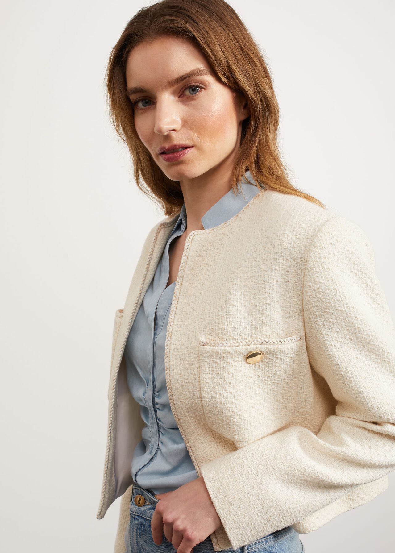 Draycott Cropped Jacket, Ivory, hi-res