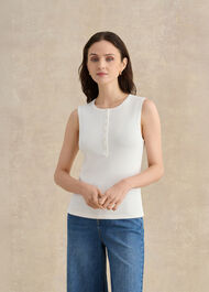 Gaia Ribbed Buttoned Vest Top, Ivory, hi-res