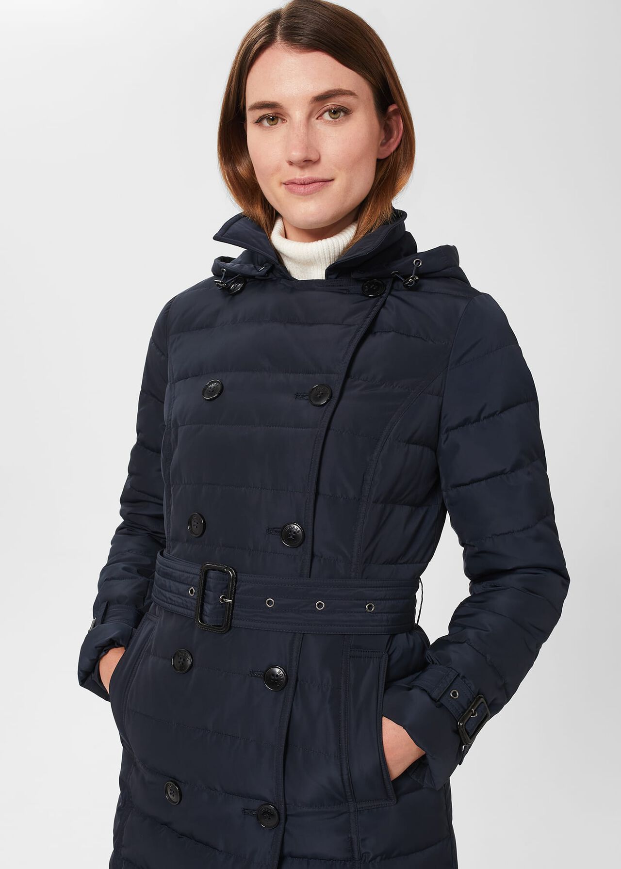 Corina Water Resistant Puffer Trench , Navy, hi-res