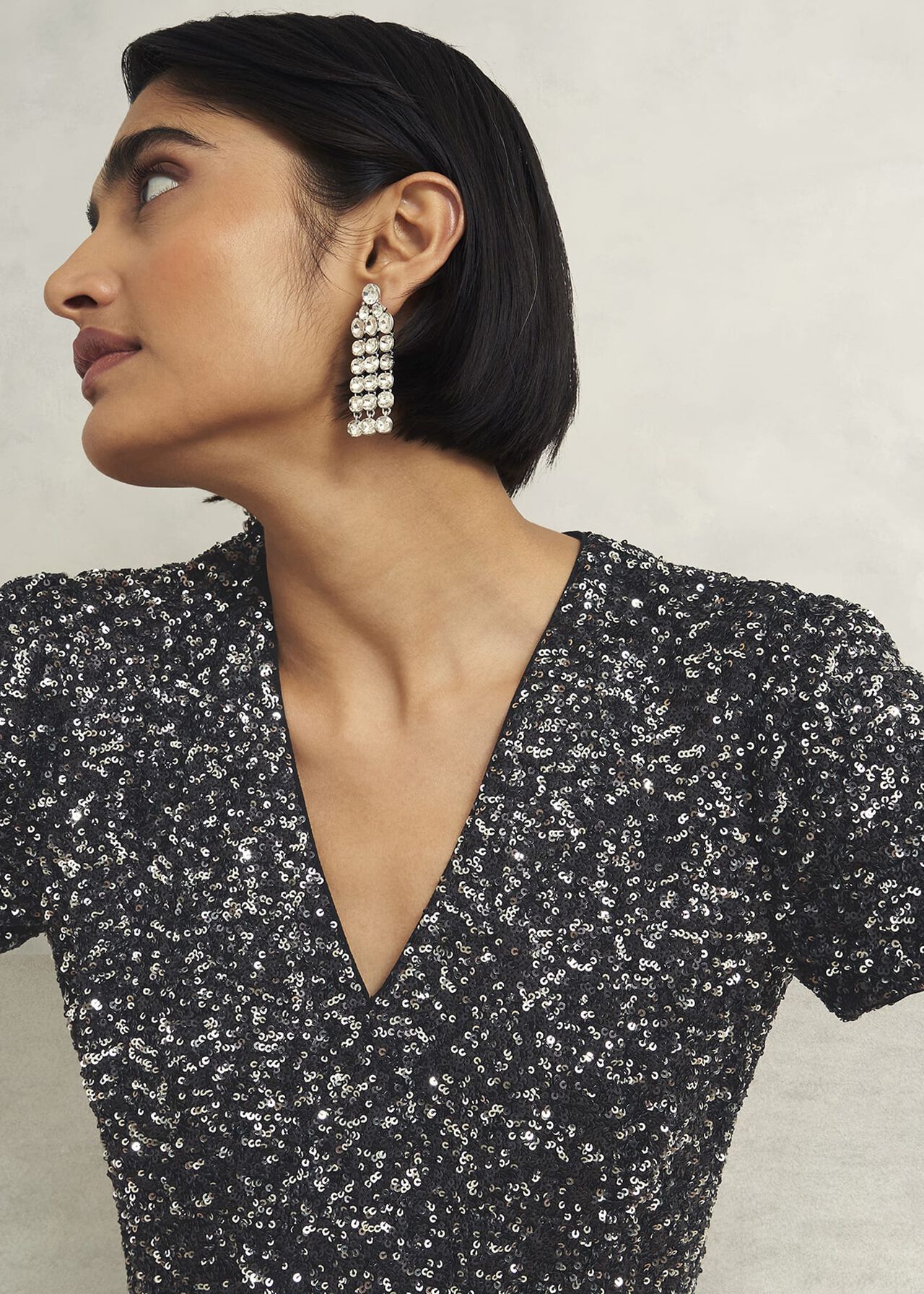 Tatiana Sequin Dress, Black Silver, hi-res