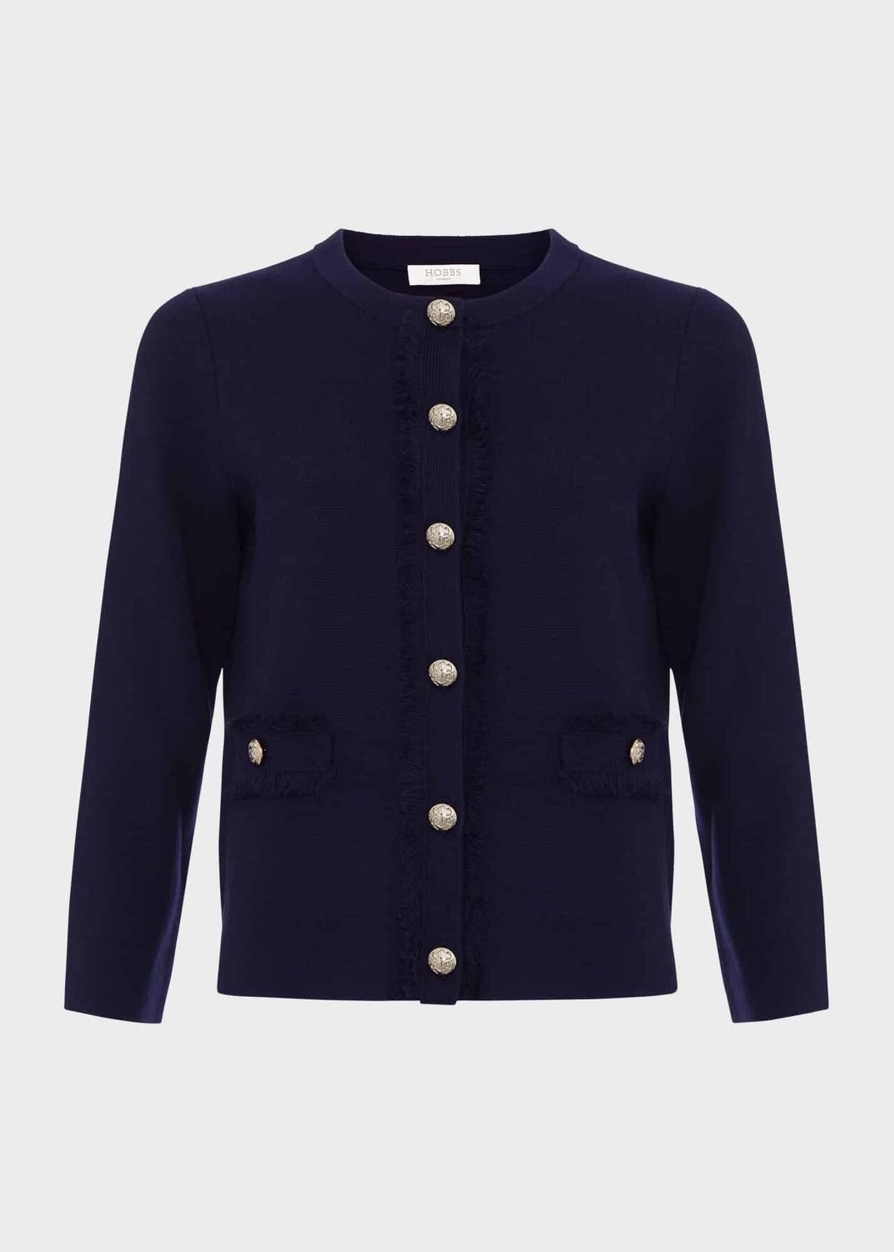 Sairey Cotton Wool Knitted Jacket, Midnight Navy, hi-res